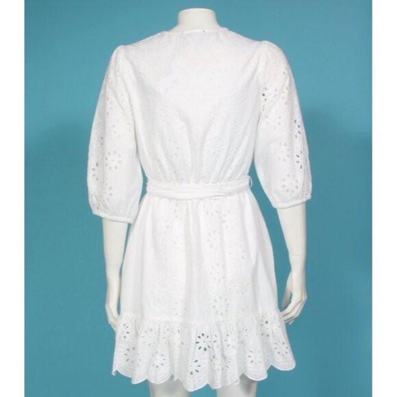 New J. CREW White Scalloped Ruffle Trim Tie Waist Eyelet Dress size XS NWT /926 - Picture 4 of 8